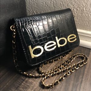 BEBE Women’s Fabiola Crocodile Crossbody Black